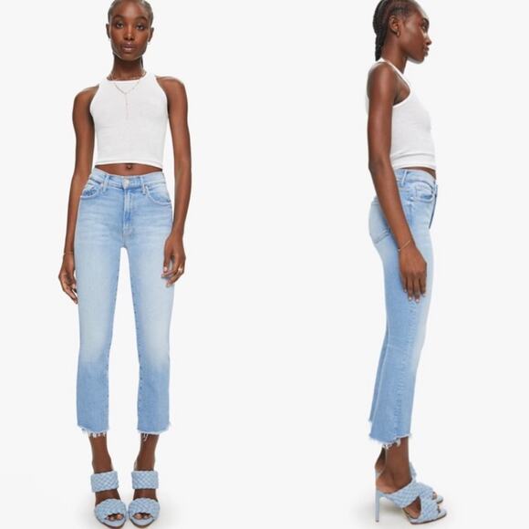 MOTHER Denim - MOTHER The Insider Crop Step Fray Jeans High Rise Denim in Hold My Hand Blue 29